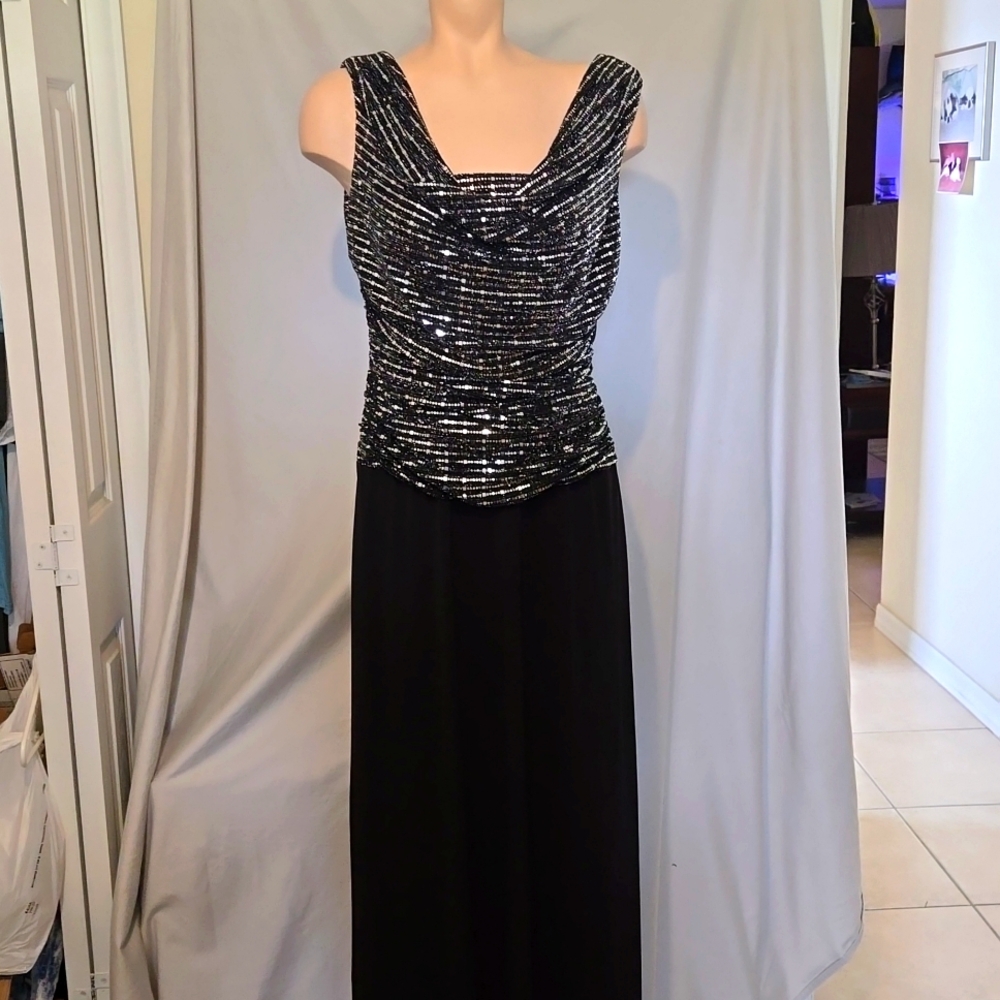 Black and silver studded long formal dress
